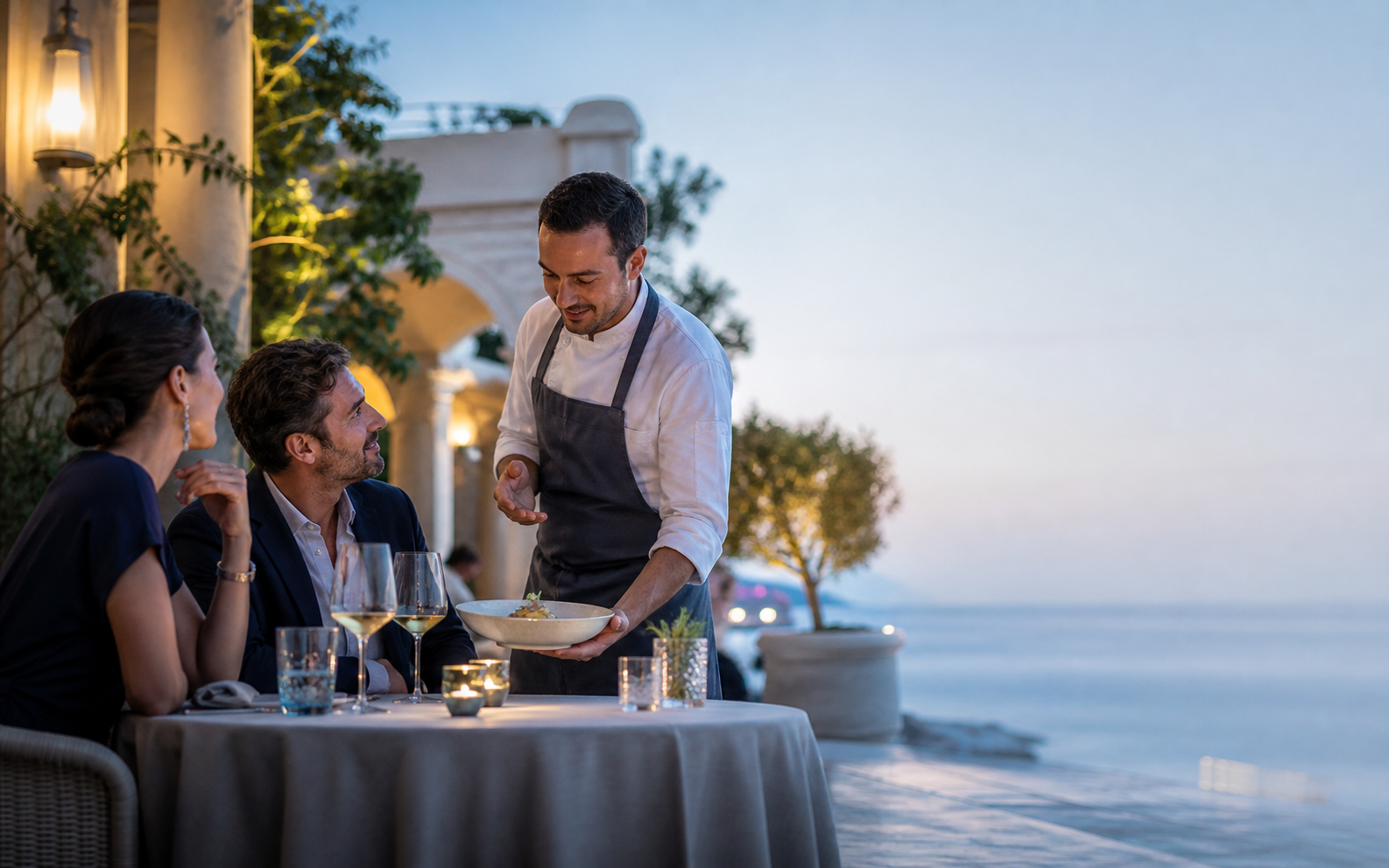 Hotel guests engaging with a premium dining experience